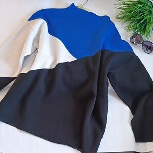 LTahari Women's Colorblock Sweater - Blue, Black, and Cream